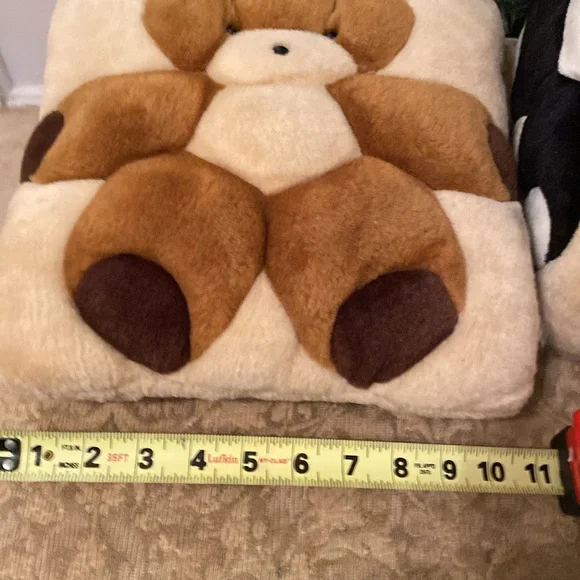 2 Vintage Teddy Bear and Panda Throw Pillows Cushion Decor